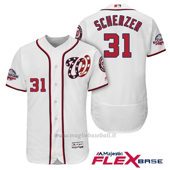 Maglia Baseball Uomo Washington Nationals Max Scherzer Bianco 2018 All Star 1ªAlterner Flex Base
